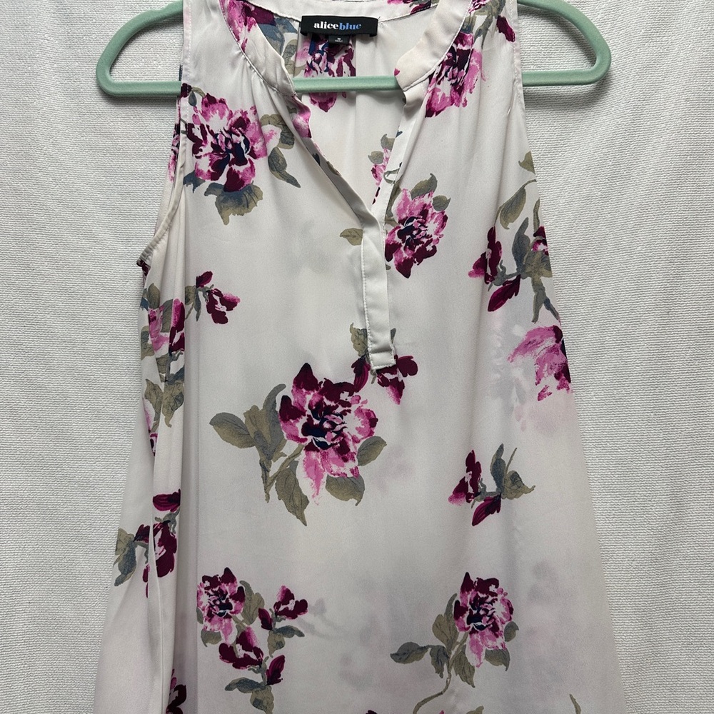 Alice Blue Floral Sleeveless Top - Pink and White